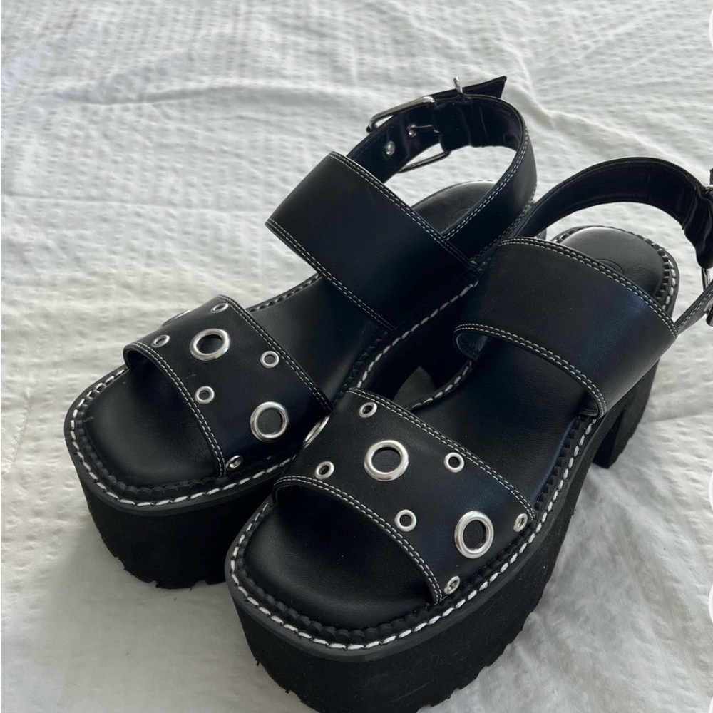 Urban Outfitters Black Platform Sandals with Silver Accents